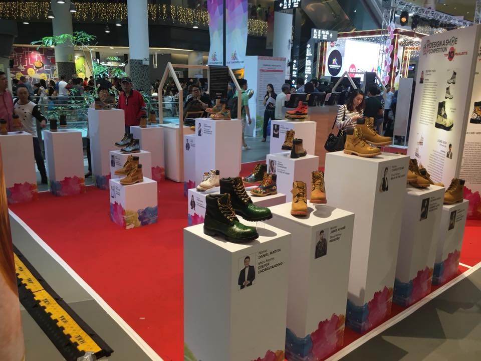 Timberland boots display for Mediacorp Design a shoe The big heart campaign